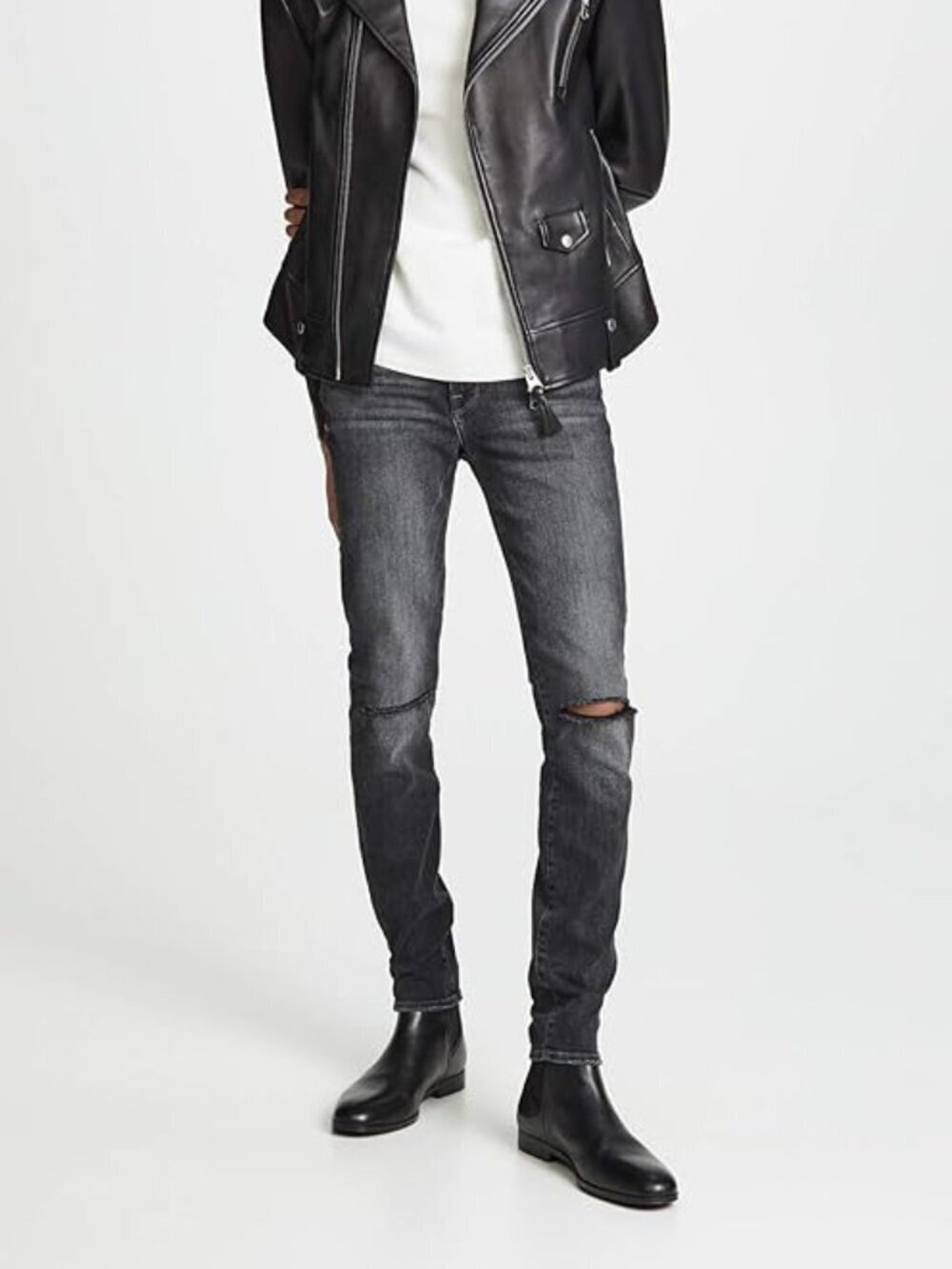 FRAME L'Homme Skinny Hubbell Grey Black Mid Rise Stretch Slim Leg Jeans, Size 30